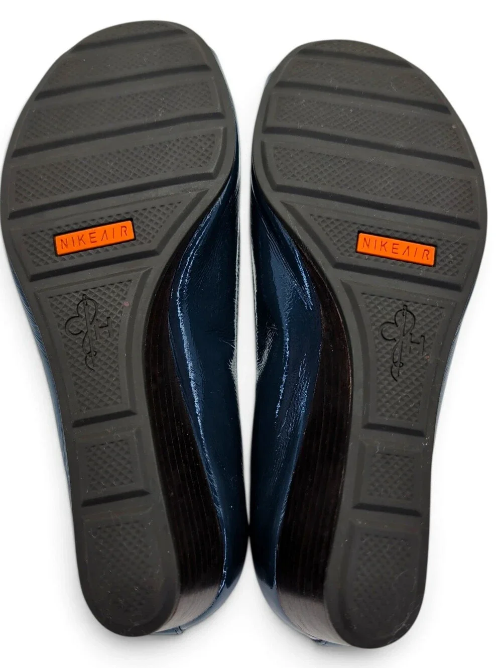 Cole Haan Size 6–6.5 Air Tali Patent Peep Toe Wedge Navy Blue Nike Air Comfort